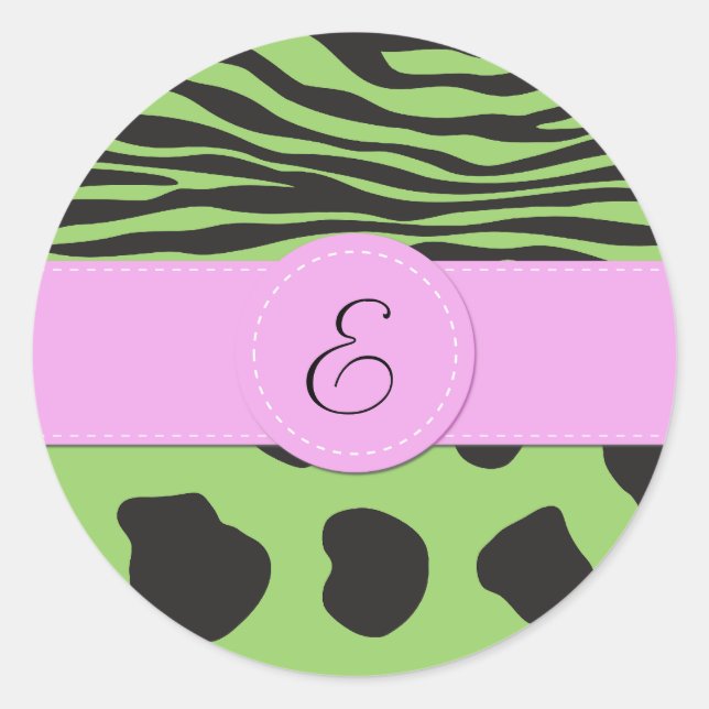 Sticker Rond Cow Print, Cow Spots, Zebra Stripes, monogram (Devant)