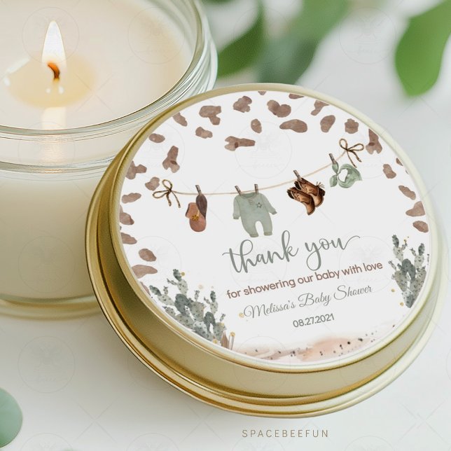 Sticker Rond Cowboy Baby shower Ouest (cowboy baby shower thank you sticker, western baby shower thank you, little cowboy thank you sticker)