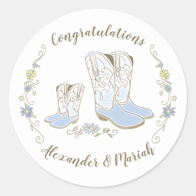 Sticker Rond Cowboy Baby shower Pays Western Blue Boy (Devant)