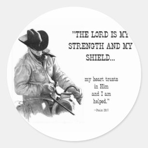 STICKER ROND COWBOY : BIBLE : FORCE, BOUCLIER : RÉALISME DE