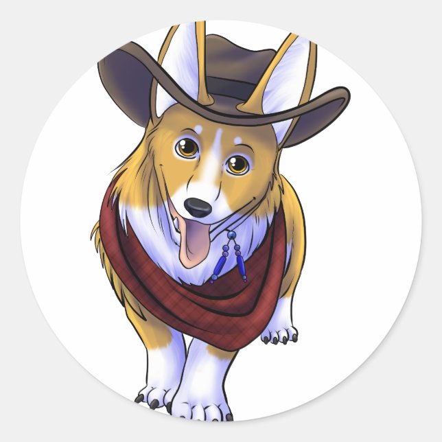 Sticker Rond Cowboy Corgi (Devant)
