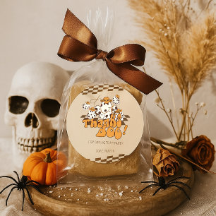 Sticker Rond Cowboy Halloween À damiers Motif Merci Boo