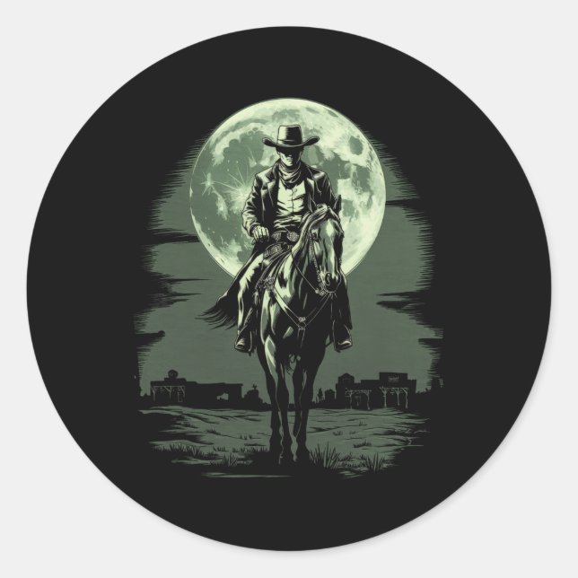 Sticker Rond Cowboy Horseck Riding Salon Gunfight Sheriff (Devant)