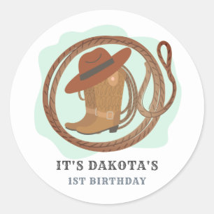 Sticker Rond Cowboy premier anniversaire Invitation Enveloppe P