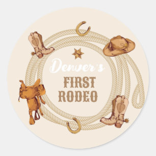 Sticker Rond Cowboy Premier Rodéo Anniversaire Sexe Neutre