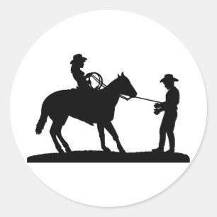 Sticker Rond Cowboy Roping de cow-girl