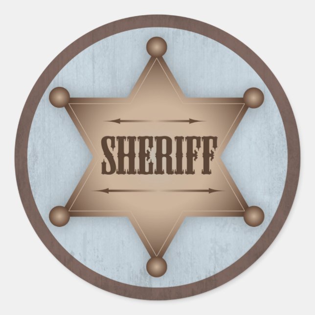 Sticker Rond Cowboy Sheriff Badge Baby shower occidental (Devant)