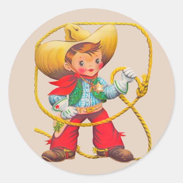 Sticker Rond Cowboy Sherriff Boy's Birthday Party (Devant)
