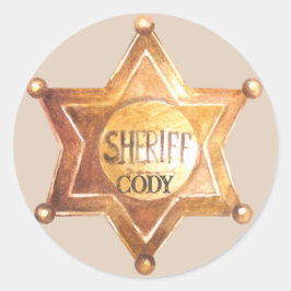 Sticker Rond Cowboy Sherriff fête d'anniversaire Ajouter le nom