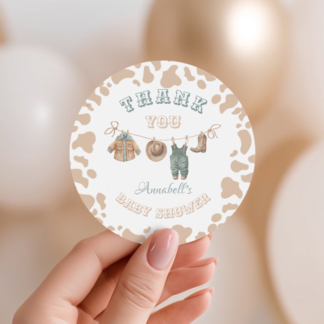 Sticker Rond Cowboy Western Boy Baby shower Merci (Créateur téléchargé)
