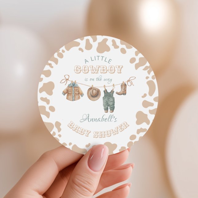 Sticker Rond Cowboy Western Light Brown Baby shower garçon (Créateur téléchargé)