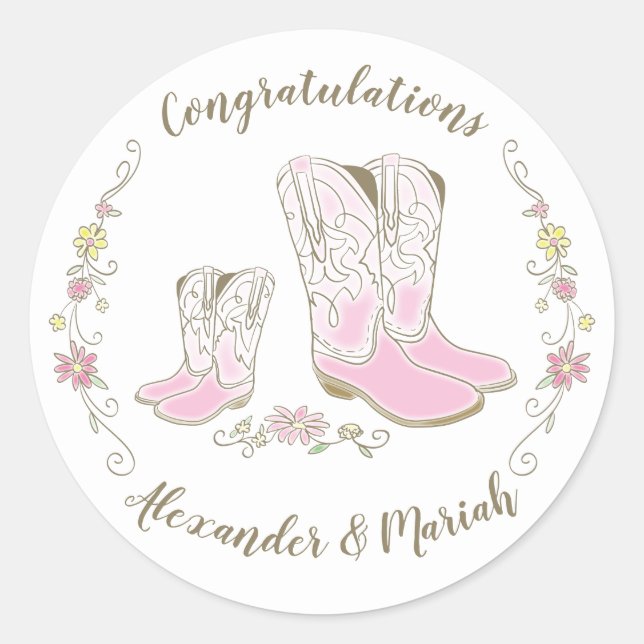 Sticker Rond Cowgirl Baby shower Pays Western Rose Girl (Devant)