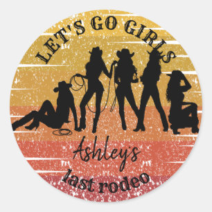 Sticker Rond Cowgirl bachelorette party nom personnalisé