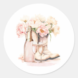 Sticker Rond Cowgirl Boots Peonies Blush Pink BRIDAL SHOWER