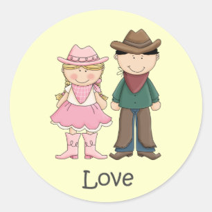 Sticker Rond Cowgirl et Cowboy en amour