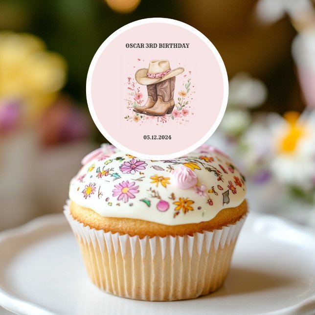 Sticker Rond Cowgirl Fleur sauvage Bash Anniversaire rose | Wes (Créateur téléchargé)