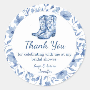 Sticker Rond Cowgirl Florale Mariage Remerciement bleu chic