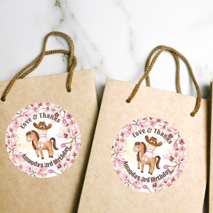 Sticker Rond Cowgirl saddup anniversaire personnalisé merci