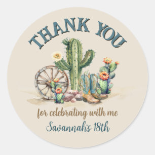 Sticker Rond Cowgirl Western Rodeo Thème Merci