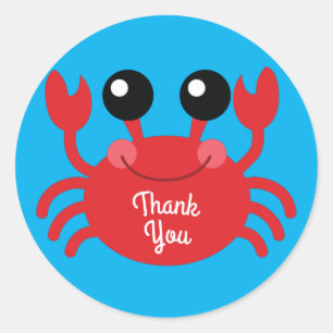 Sticker Rond Crabe Anniversaire Soirée Cartoon Enfants Merci