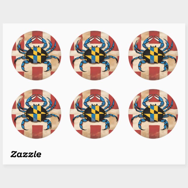 Sticker Rond Crabe bleu du Maryland (Feuille)