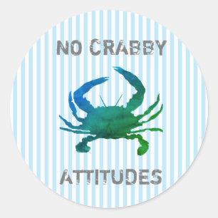 Sticker Rond Crabe Bleu Marin Aucune Attitude de Crabe Grognon