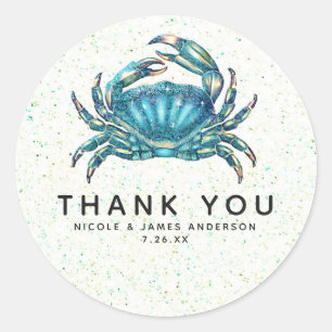 Sticker Rond Crabe Bleu Moderne Étoile de Mer Hippocampe Cadeau