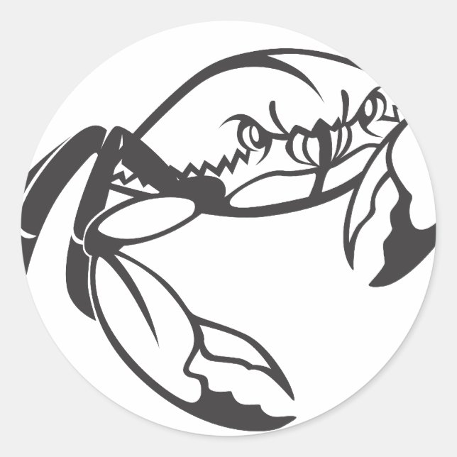 Sticker Rond Crabe bleu sérieux en noir et blanc (Devant)
