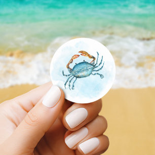 Sticker Rond Crabe d'aquarelle de plage