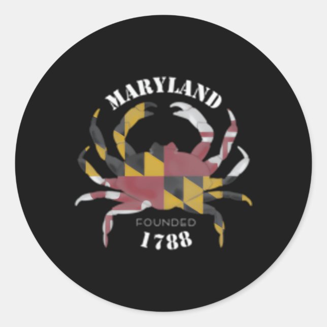 Sticker Rond Crabe Drapeau Du Maryland Fondé En 1788 (Devant)
