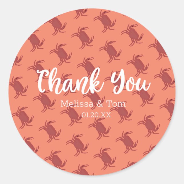 Sticker Rond Crabe ébullition rouge bleu Motif Merci Mariage (Devant)