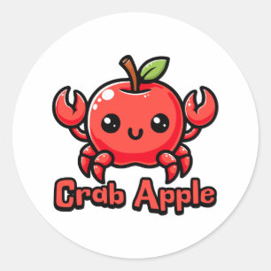 Sticker Rond Crabe Pomme Cute Crabe Pomme Pun