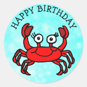 Sticker Rond Crabe rouge de joyeux anniversaire sous la mer