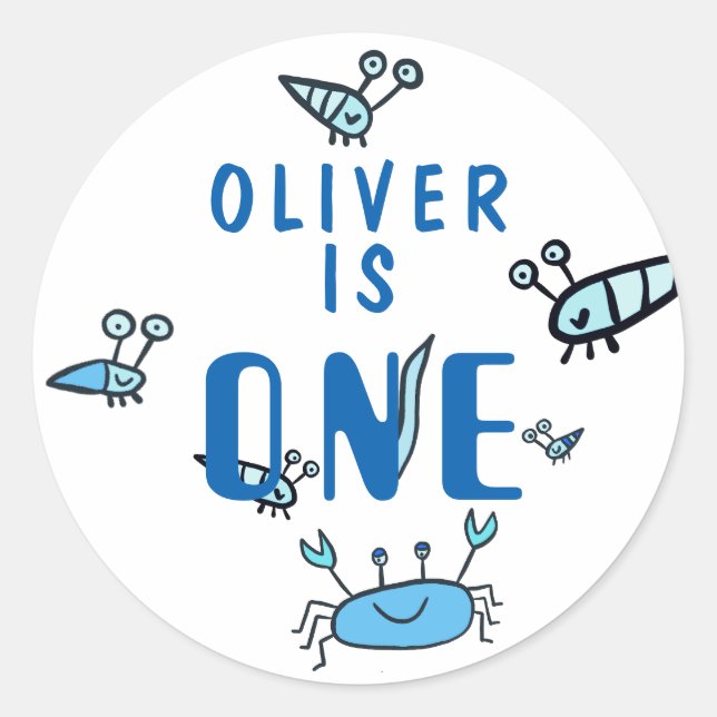 Sticker Rond Crabe Sea Animaux Un 1er anniversaire (Devant)