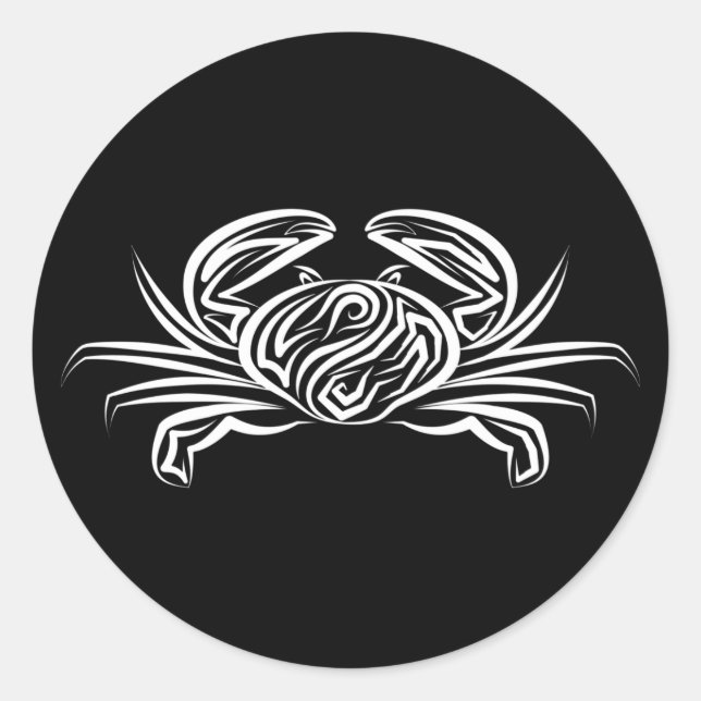 Sticker Rond Crabe tribal noir et blanc (Devant)