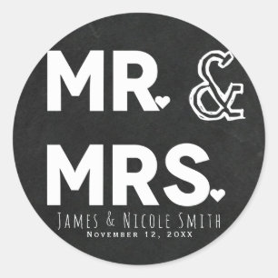 Sticker Rond Craie de tableau noir Monsieur Madame Cadeau de ma