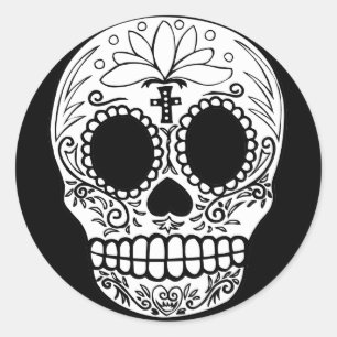 Sticker Rond Crâne à bonbons noir/blanc