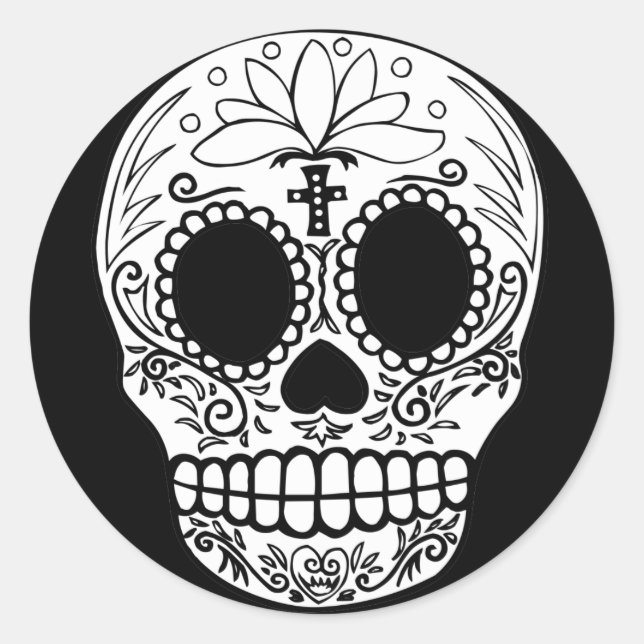 Sticker Rond Crâne à bonbons noir/blanc (Devant)