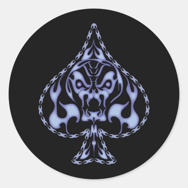 Sticker Rond Crâne à pince à flamme bleu (Devant)