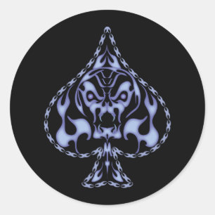 Sticker Rond Crâne à pince à flamme bleu