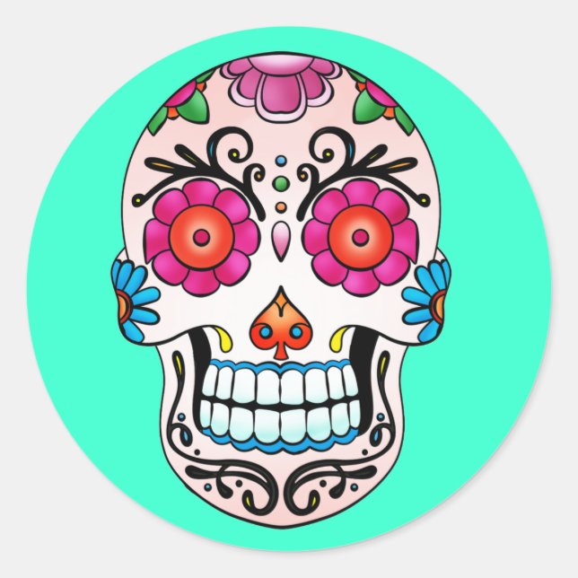 Sticker Rond Crâne à sucre - Art tatouage (Devant)