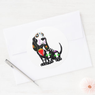 Sticker Rond Crâne à sucre Basset Hound