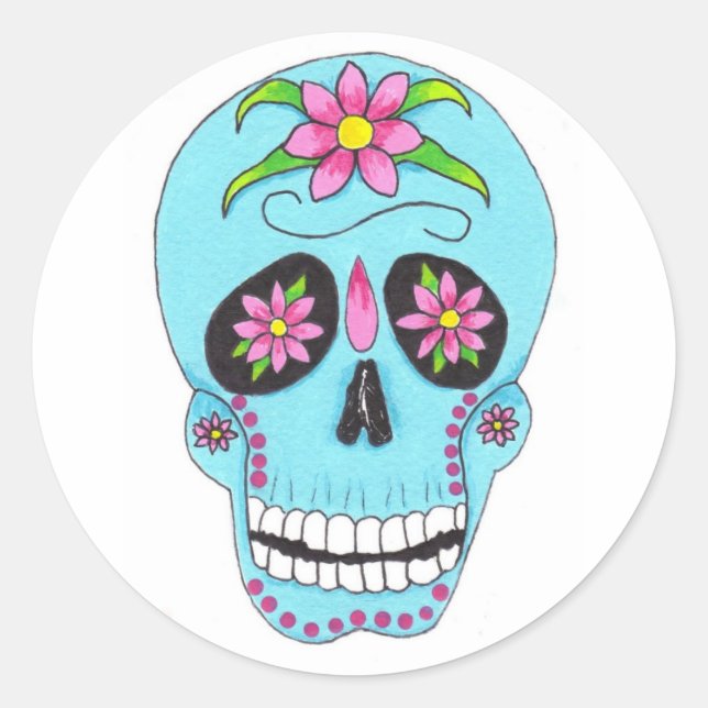 Sticker Rond Crâne à sucre de fleurs (Devant)