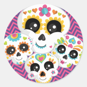 Sticker Rond Crâne à sucre Dia de La Muerte Halloween Anniversa