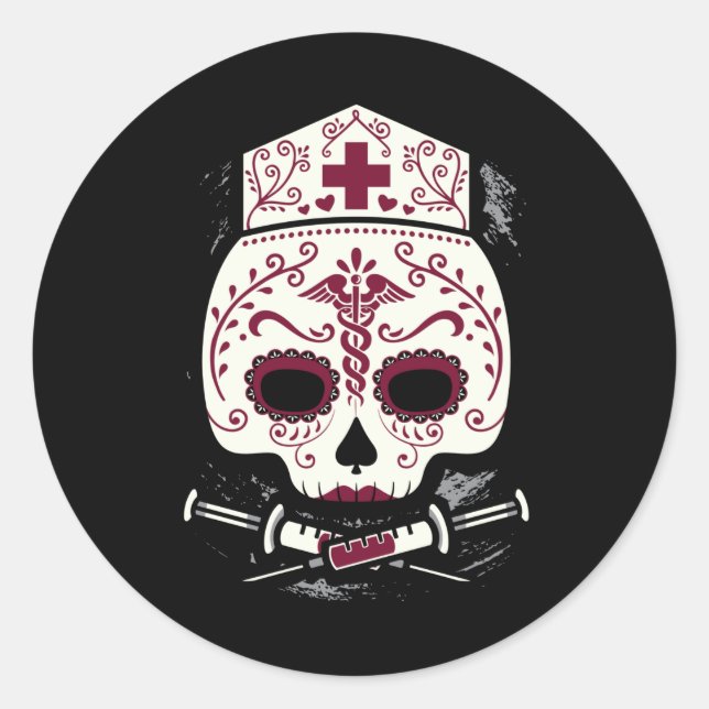 Sticker Rond Crâne à sucre infirmière (Devant)