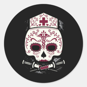 Sticker Rond Crâne à sucre infirmière