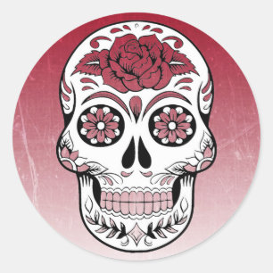 Sticker Rond Crâne à sucre Maroon