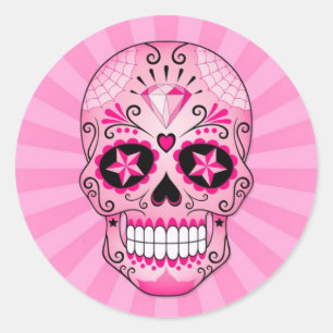 Sticker Rond Crâne à sucre rose diamant