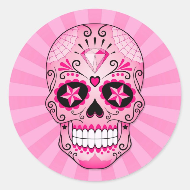 Sticker Rond Crâne à sucre rose diamant (Devant)