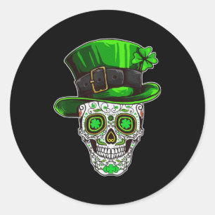 Sticker Rond Crâne à sucre St Patrick's Day Shamrock Leprechaun